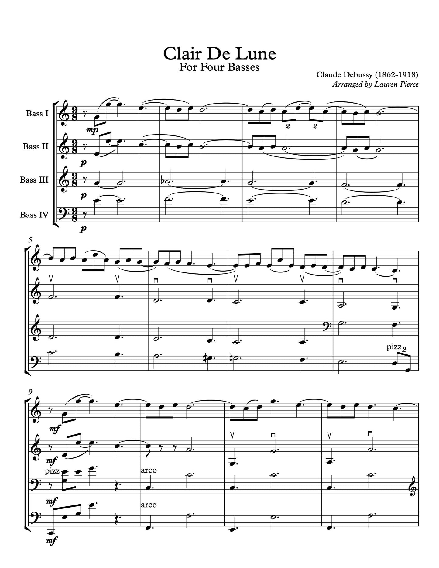 Debussy: Clair De Lune for 4 basses (arr. by Lauren Pierce)