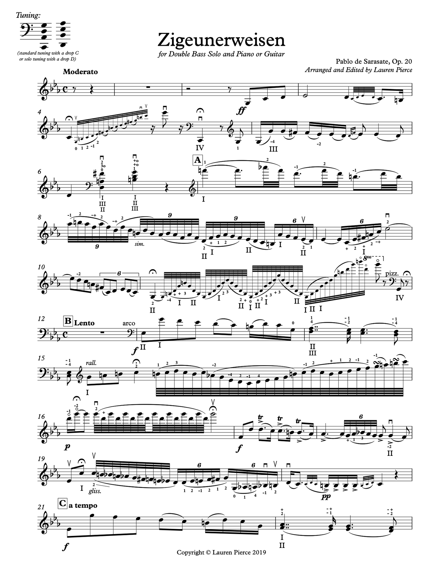 Sarasate: Zigeunerweisen for Double Bass and Piano (arr. by Lauren Pierce)