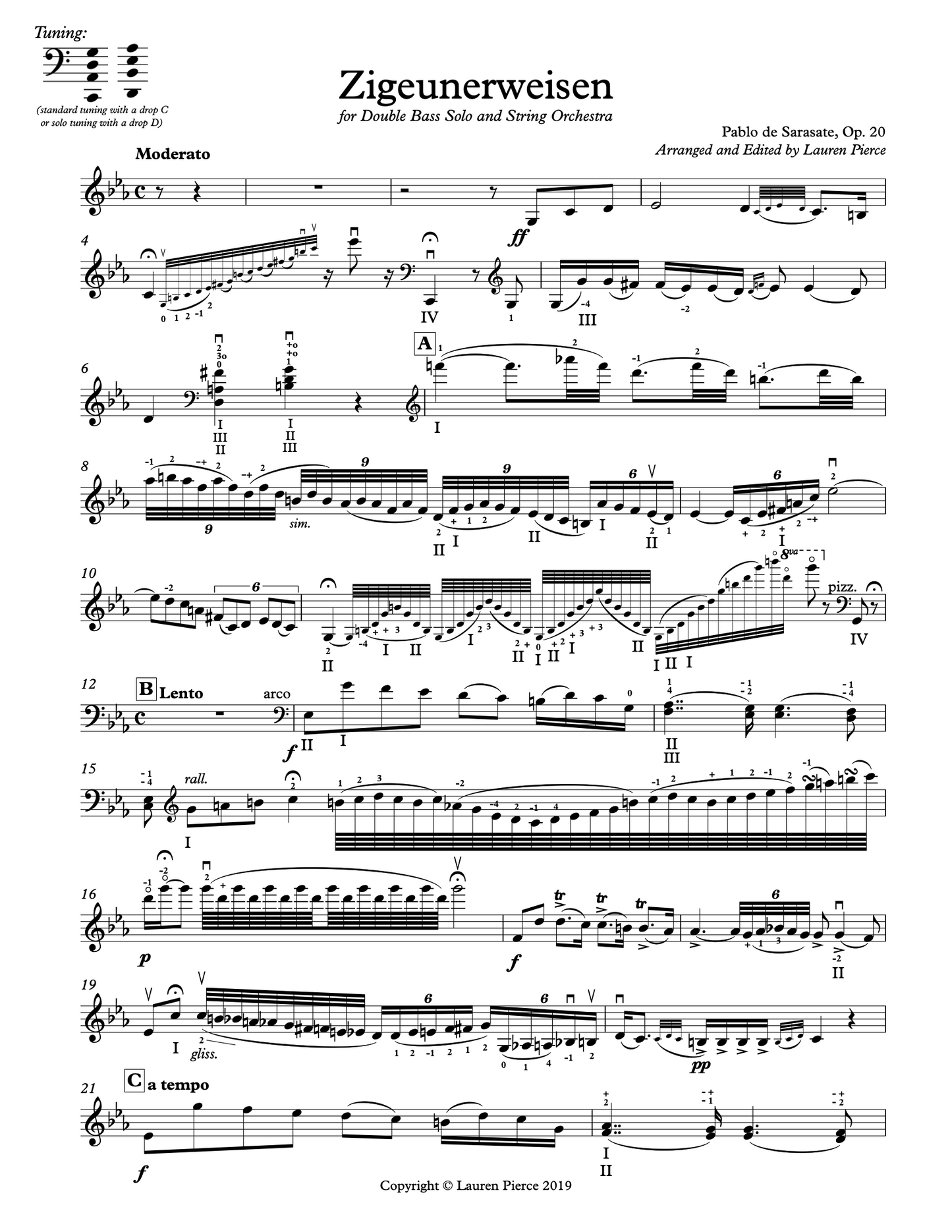 Sarasate: Zigeunerweisen for Double Bass and String Orchestra (arr. by Lauren Pierce)