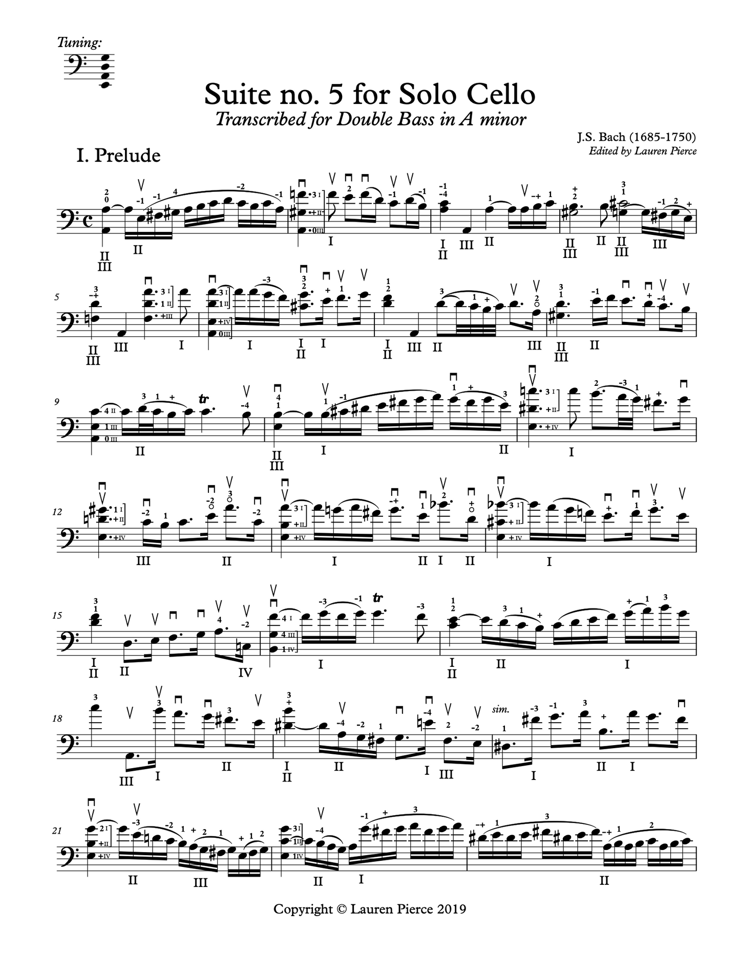 J.S. Bach: Cello Suite No. 5 in C Minor (arr. for double bass by Lauren Pierce)